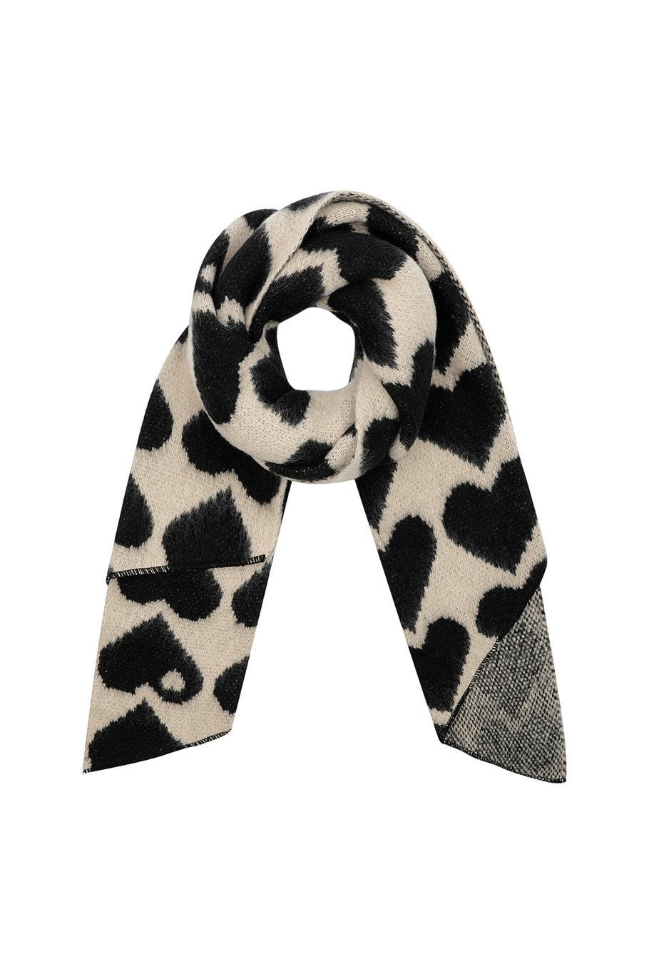 Weicher Schal in beige mit schwarzen Herzen