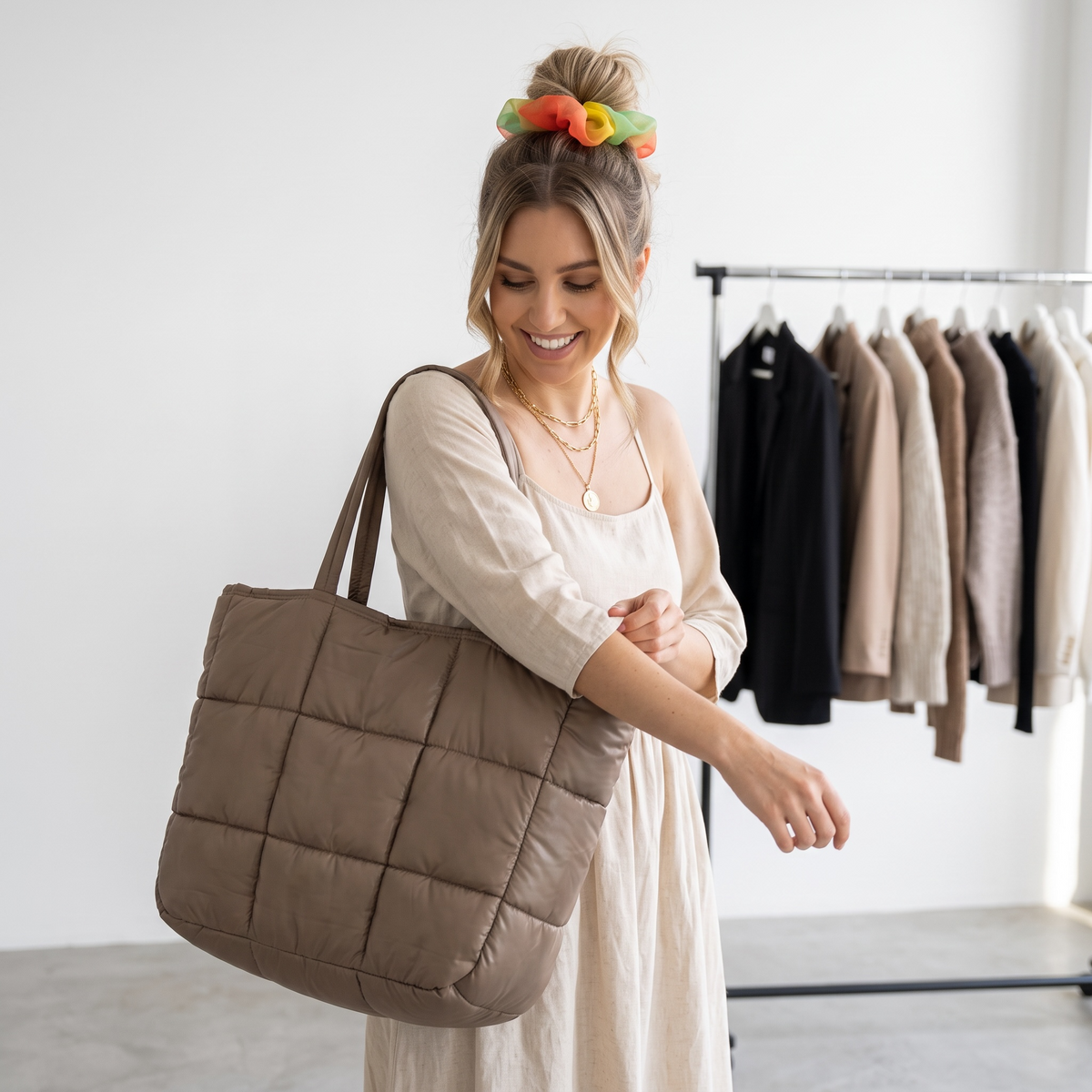 Quilted Shopper Bag – beige