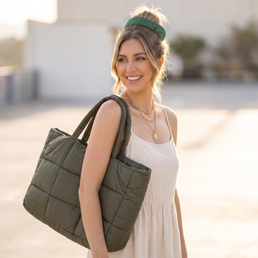Quilted Shopper Bag – Sage Green