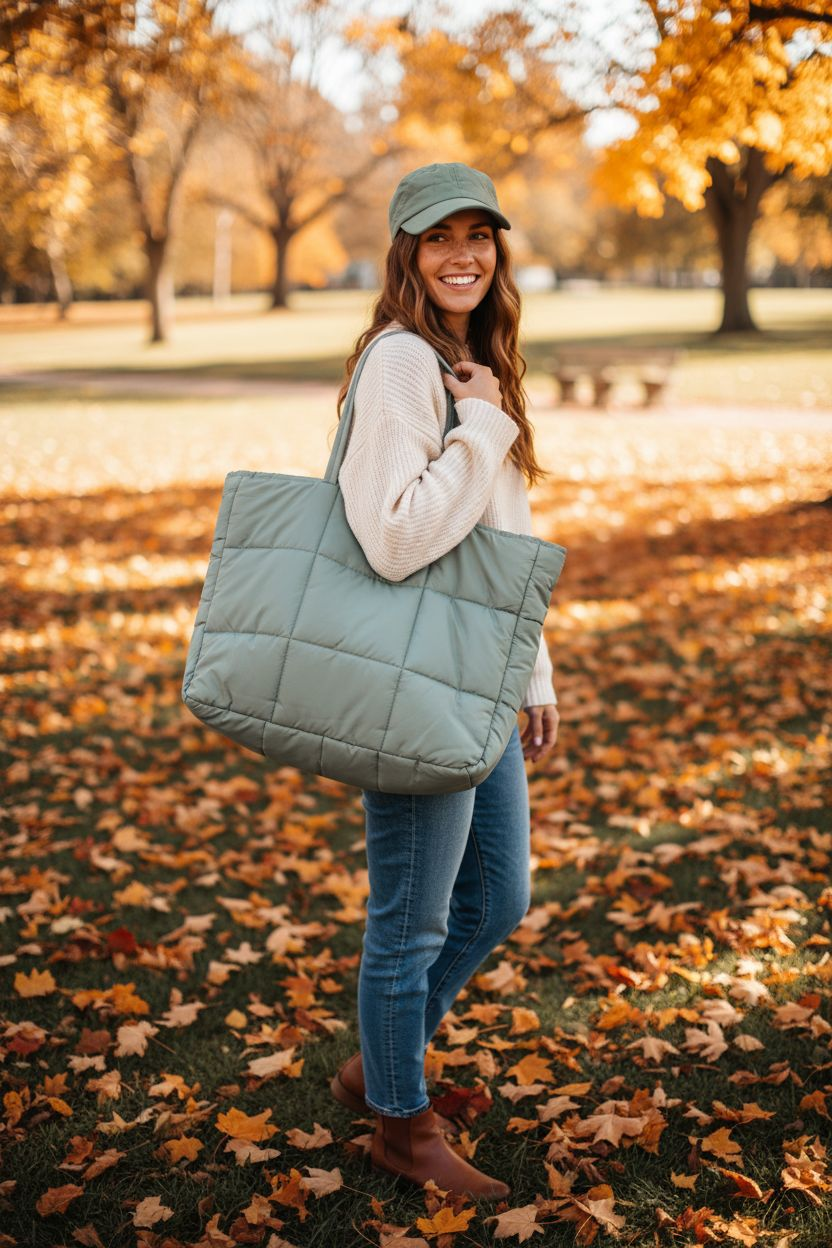 Quilted Shopper Bag – Sage Green