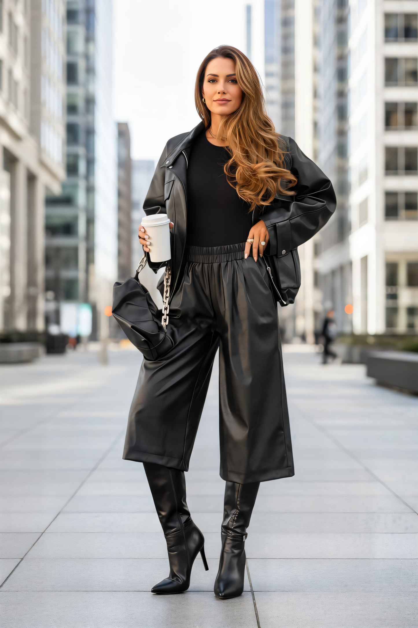 CROPPED HOSE “LIV” – SCHWARZES KUNSTLEDER MIT STIL