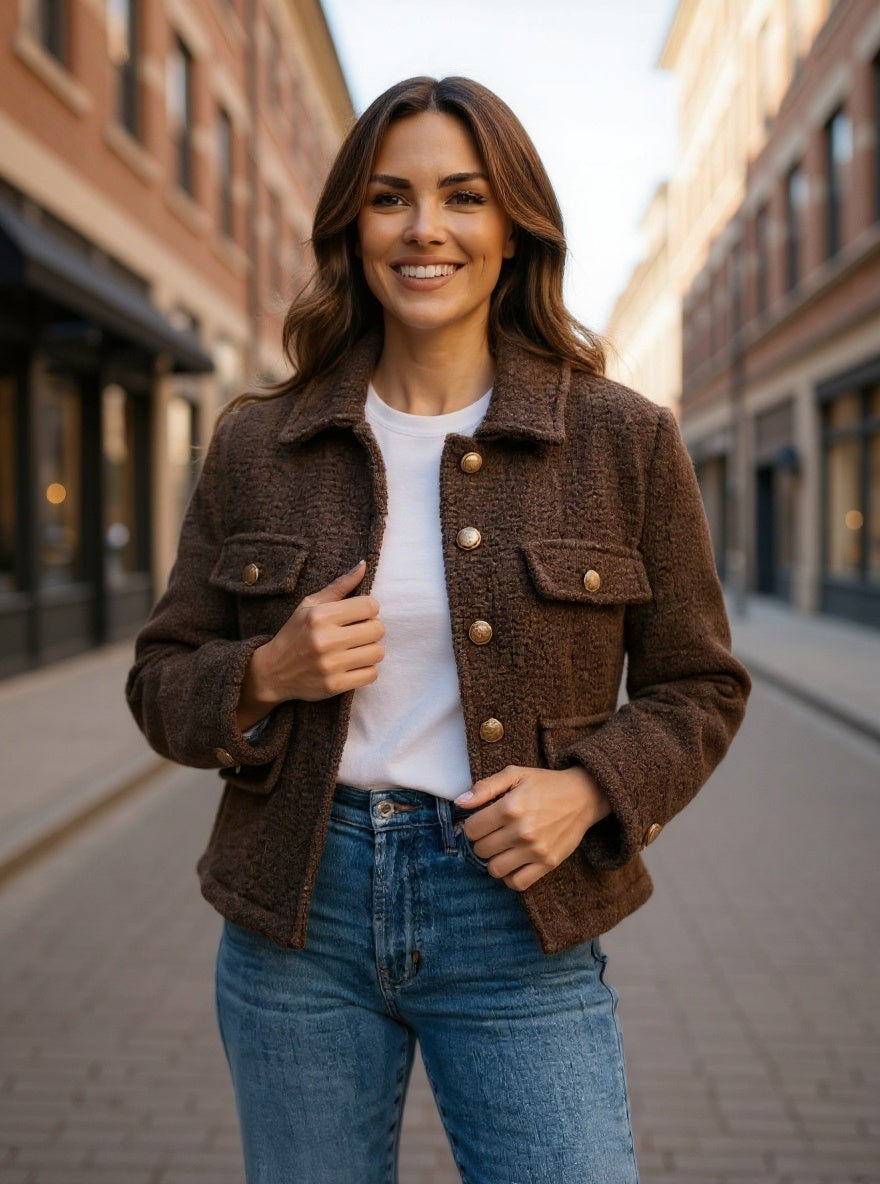 BOUCLÉ JACKE MOCHA BRAUN